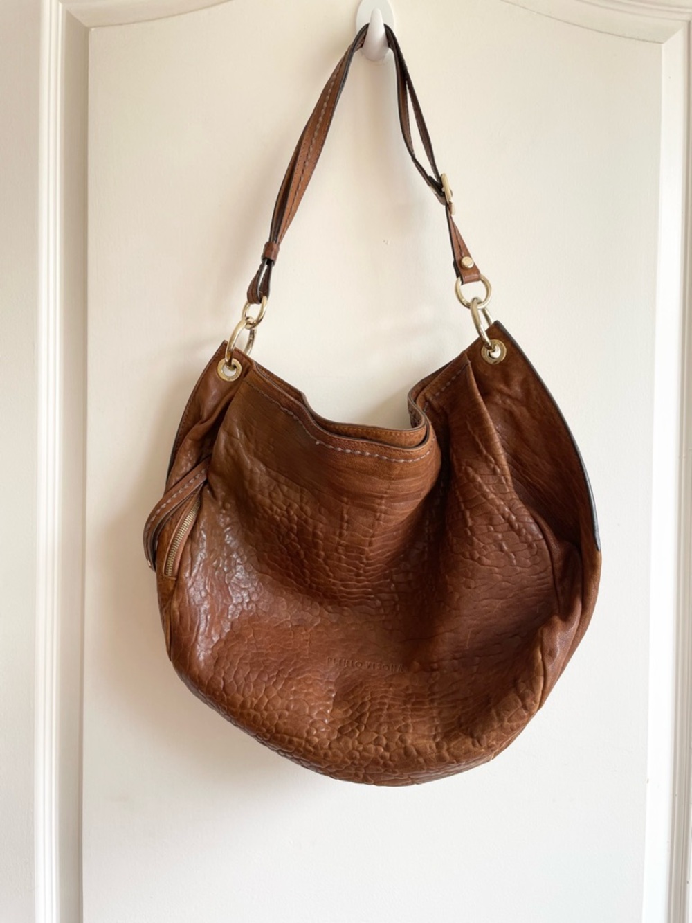 Plinio Visona Brown Croc Leather Shoulder Hobo Bag Slouchy Western Made In Italy